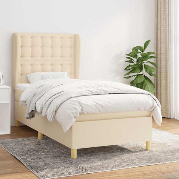 Kontinentaalvoodi koos madratsiga, kreemjasvalge, 100 × 200 cm, kangas — mudel 3128826