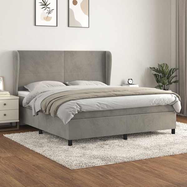 Kontinentaalvoodi koos madratsiga, helehall, 160 × 200 cm, samet — mudel 3129099