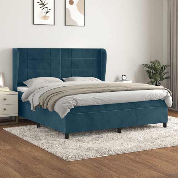 Kontinentaalvoodi koos madratsiga, tumesinine, 160 × 200 cm, samet — mudel 3129223