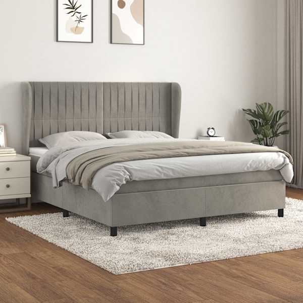 Kontinentaalvoodi koos madratsiga, helehall, 160 × 200 cm, samet — mudel 3129339