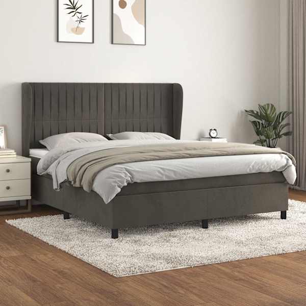 Kontinentaalvoodi koos madratsiga, tumehall, 160 × 200 cm, samet — mudel 3129340