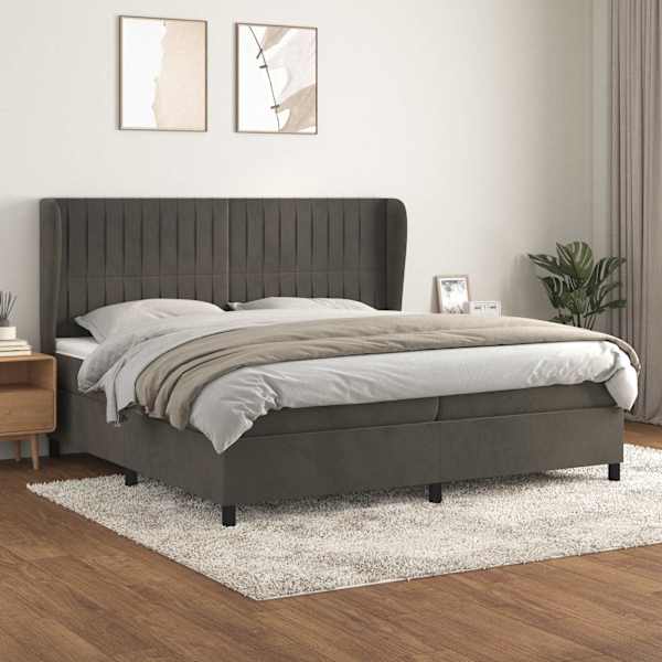 Kontinentaalvoodi koos 2 madratsiga, tumehall, 200 × 200 cm, samet — mudel 3129352