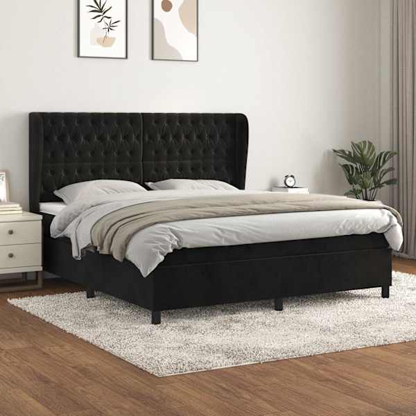 Kontinentaalvoodi koos madratsiga, must, 180 × 200 cm, samet — mudel 3129407