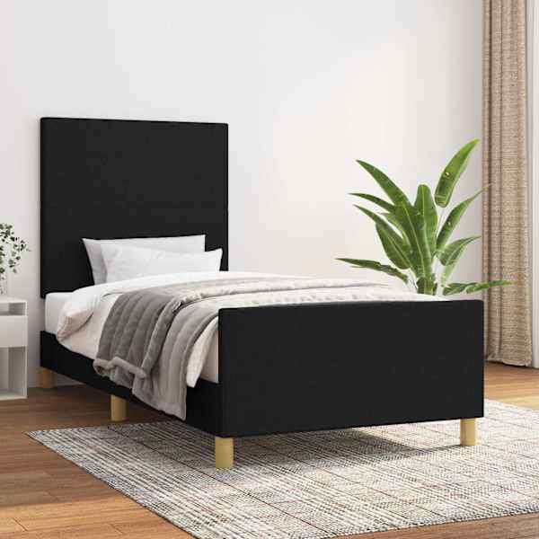 Voodiraam peatsiga, must, 90 × 190 cm, kangas — mudel 3124857