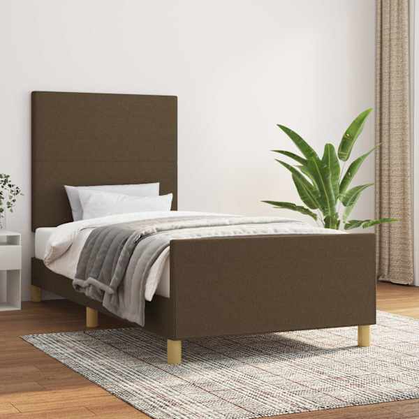 Voodiraam peatsiga, tumepruun, 100 × 200 cm, kangas — mudel 3124874