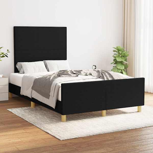 Voodiraam peatsiga, must, 120 × 200 cm, kangas — mudel 3124881