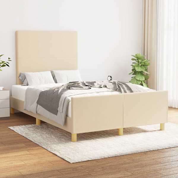 Voodiraam peatsiga, kreemjasvalge, 120 × 200 cm, kangas — mudel 3124884