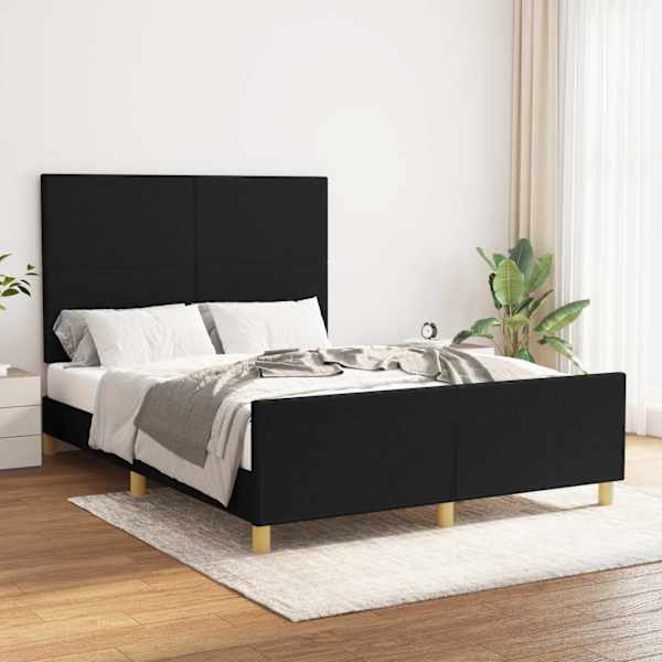 Voodiraam peatsiga, must, 140 × 190 cm, kangas — mudel 3124889
