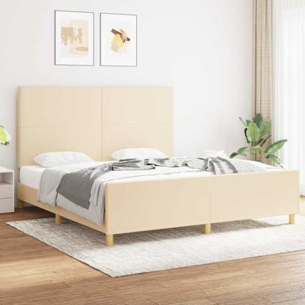 Voodiraam peatsiga, kreemjasvalge, 180 × 200 cm, kangas — mudel 3124916