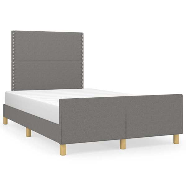 Voodiraam peatsiga, tumehall, 120 × 200 cm, kangas — mudel 3124961