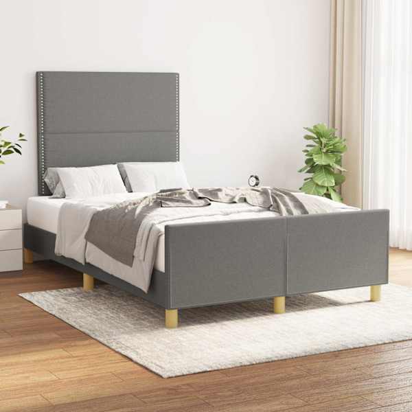Voodiraam peatsiga, tumehall, 120 × 200 cm, kangas — mudel 3124961