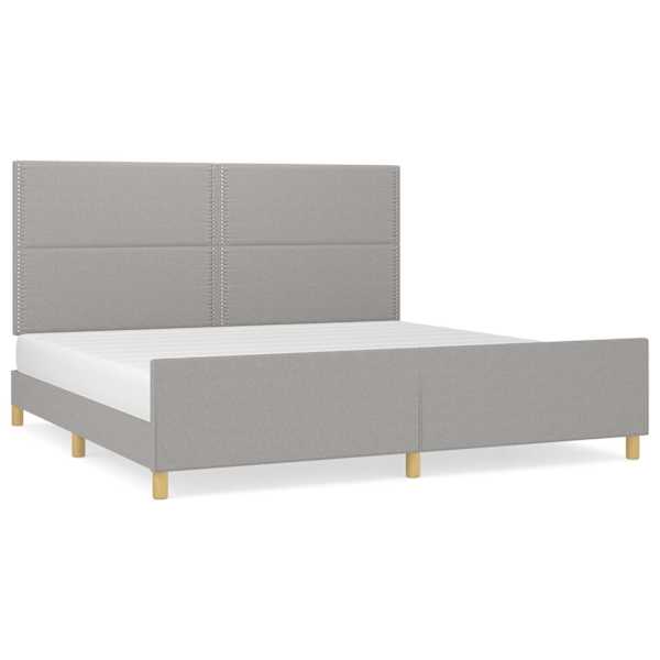 Voodiraam peatsiga, helehall, 200 × 200 cm, kangas — mudel 3125000