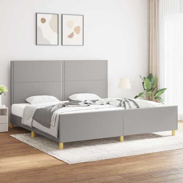 Voodiraam peatsiga, helehall, 200 × 200 cm, kangas — mudel 3125000