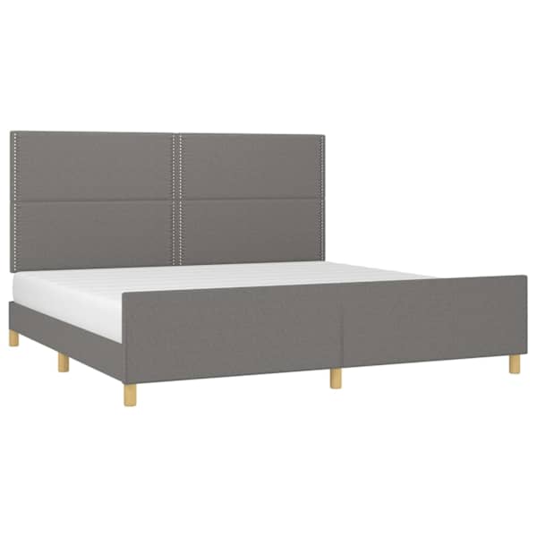 Voodiraam peatsiga, tumehall, 200 × 200 cm, kangas — mudel 3125001