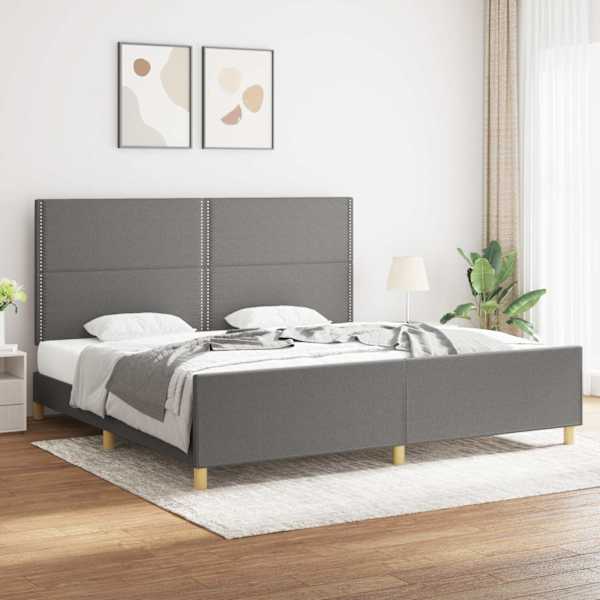 Voodiraam peatsiga, tumehall, 200 × 200 cm, kangas — mudel 3125001
