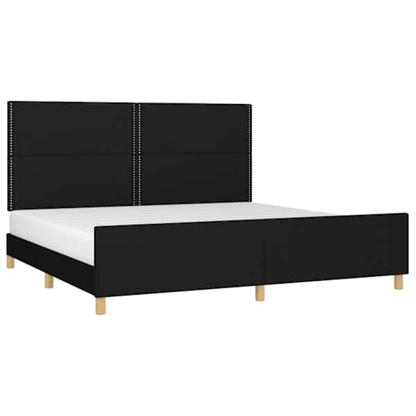 Voodiraam peatsiga, must, 200 × 200 cm, kangas — mudel 3125002