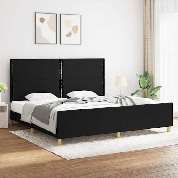 Voodiraam peatsiga, must, 200 × 200 cm, kangas — mudel 3125002