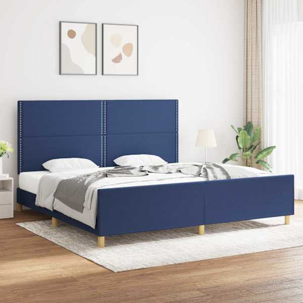 Voodiraam peatsiga, sinine, 200 × 200 cm, kangas — mudel 3125006