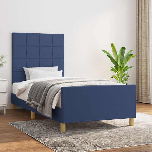 Voodiraam peatsiga, sinine, 90 × 200 cm, kangas — mudel 3125031