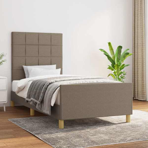 Voodiraam peatsiga, pruunikashall, 100 × 200 cm, kangas — mudel 3125037