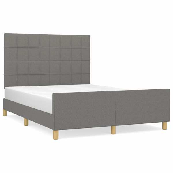 Voodiraam peatsiga, tumehall, 140 × 190 cm, kangas — mudel 3125050