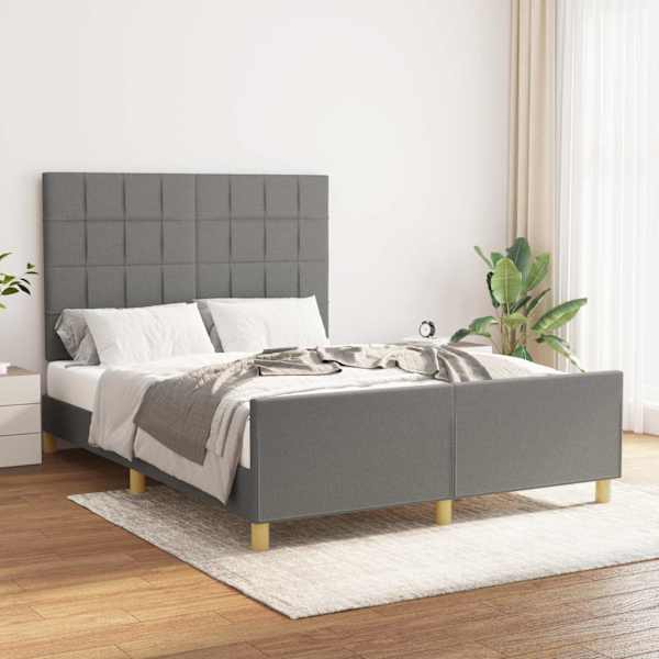 Voodiraam peatsiga, tumehall, 140 × 190 cm, kangas — mudel 3125050