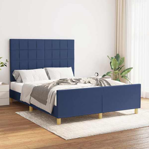 Voodiraam peatsiga, sinine, 140 × 190 cm, kangas — mudel 3125055