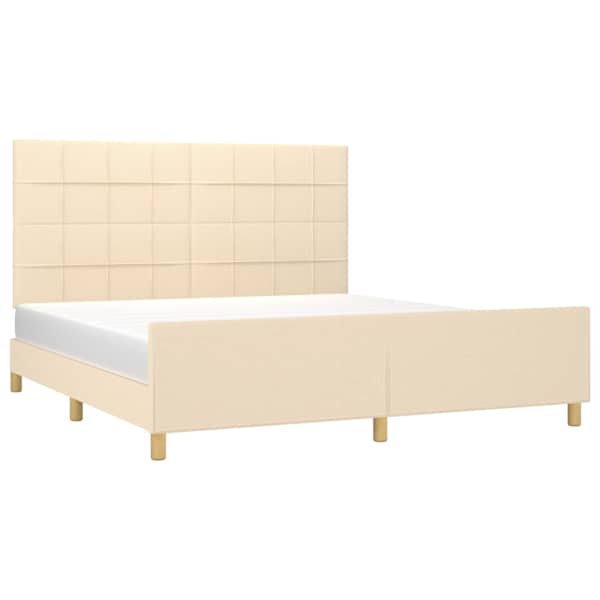 Voodiraam peatsiga, kreemjasvalge, 160 × 200 cm, kangas — mudel 3125070