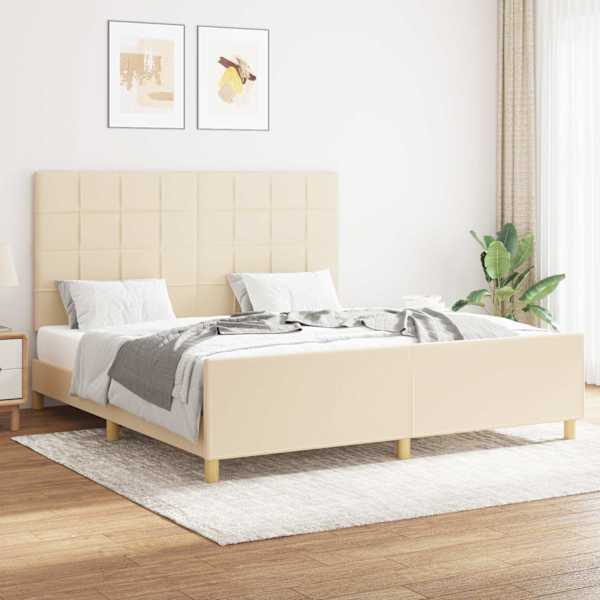 Voodiraam peatsiga, kreemjasvalge, 160 × 200 cm, kangas — mudel 3125070