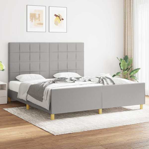 Voodiraam peatsiga, helehall, 180 × 200 cm, kangas — mudel 3125073