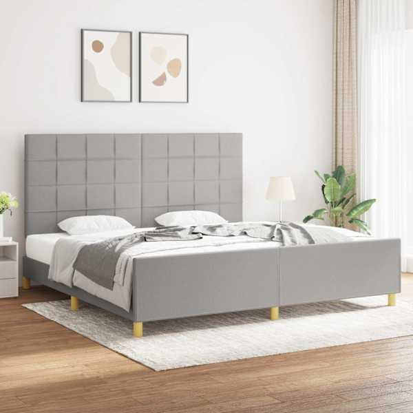 Voodiraam peatsiga, helehall, 200 × 200 cm, kangas — mudel 3125081