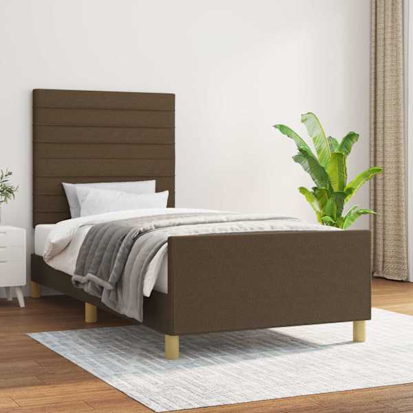 Voodiraam peatsiga, tumepruun, 90 × 200 cm, kangas — mudel 3125109