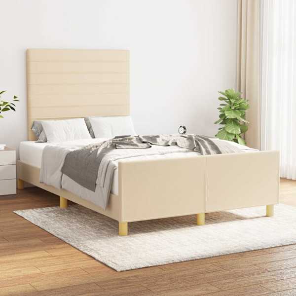 Voodiraam peatsiga, kreemjasvalge, 120 × 200 cm, kangas — mudel 3125127