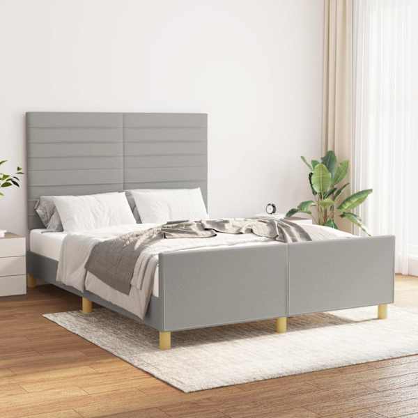 Voodiraam peatsiga, helehall, 140 × 190 cm, kangas — mudel 3125130