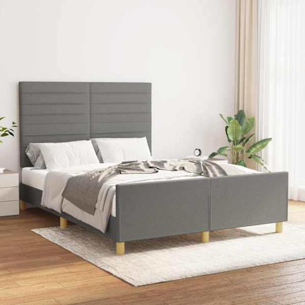 Voodiraam peatsiga, tumehall, 140 × 190 cm, kangas — mudel 3125131