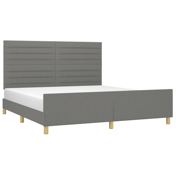 Voodiraam peatsiga, tumehall, 160 × 200 cm, kangas — mudel 3125147
