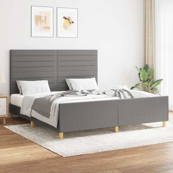 Voodiraam peatsiga, tumehall, 160 × 200 cm, kangas — mudel 3125147