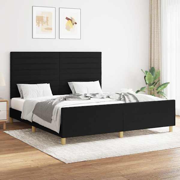 Voodiraam peatsiga, must, 160 × 200 cm, kangas — mudel 3125148