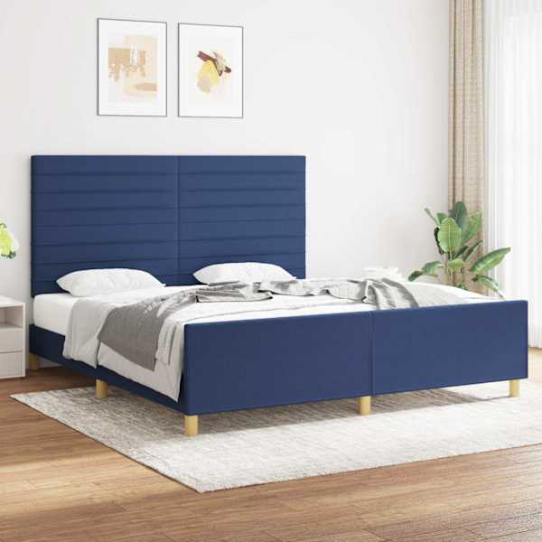 Voodiraam peatsiga, sinine, 180 × 200 cm, kangas — mudel 3125160
