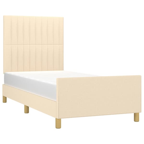 Voodiraam peatsiga, kreemjasvalge, 80 × 200 cm, kangas