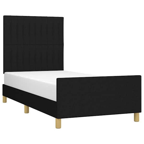 Voodiraam peatsiga, must, 90 × 190 cm, kangas — mudel 3125181