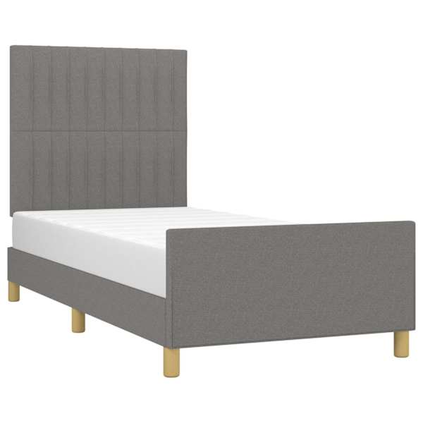 Voodiraam peatsiga, tumehall, 90 × 200 cm, kangas — mudel 3125188