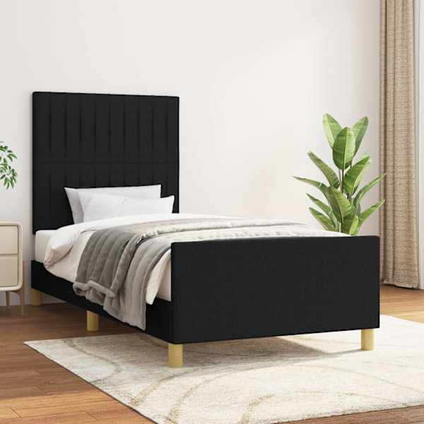 Voodiraam peatsiga, must, 100 × 200 cm, kangas — mudel 3125197