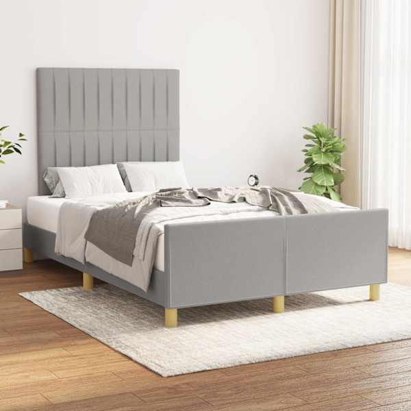 Voodiraam peatsiga, helehall, 120 × 200 cm, kangas — mudel 3125203