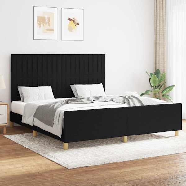 Voodiraam peatsiga, must, 160 × 200 cm, kangas — mudel 3125229
