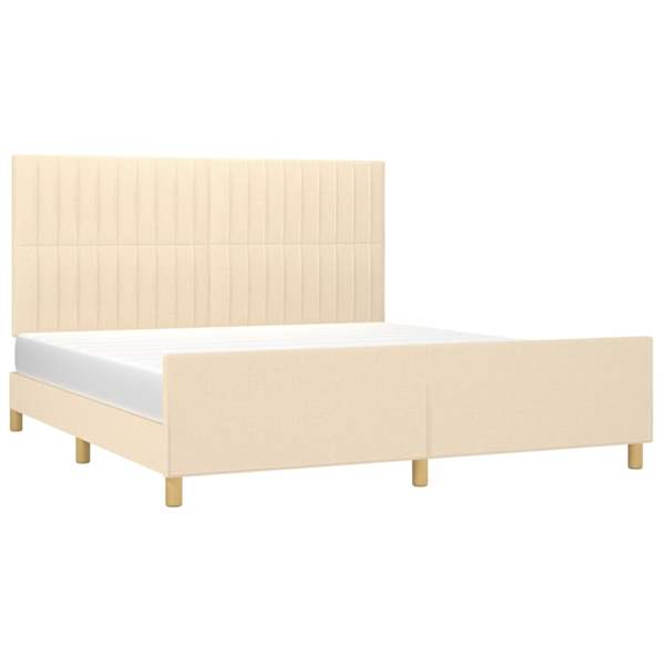 Voodiraam peatsiga, kreemjasvalge, 160 × 200 cm, kangas — mudel 3125232