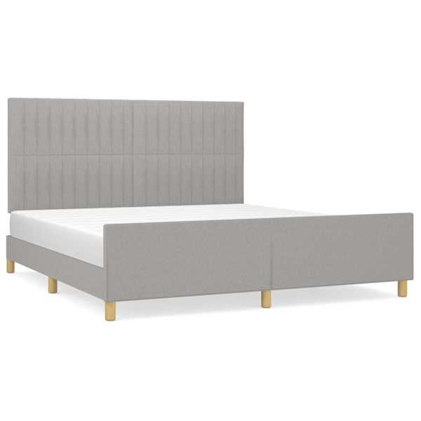 Voodiraam peatsiga, helehall, 180 × 200 cm, kangas — mudel 3125235