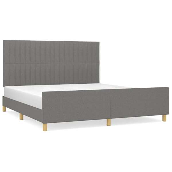 Voodiraam peatsiga, tumehall, 180 × 200 cm, kangas — mudel 3125236
