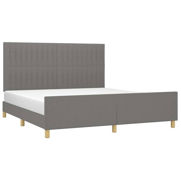 Voodiraam peatsiga, tumehall, 180 × 200 cm, kangas — mudel 3125236