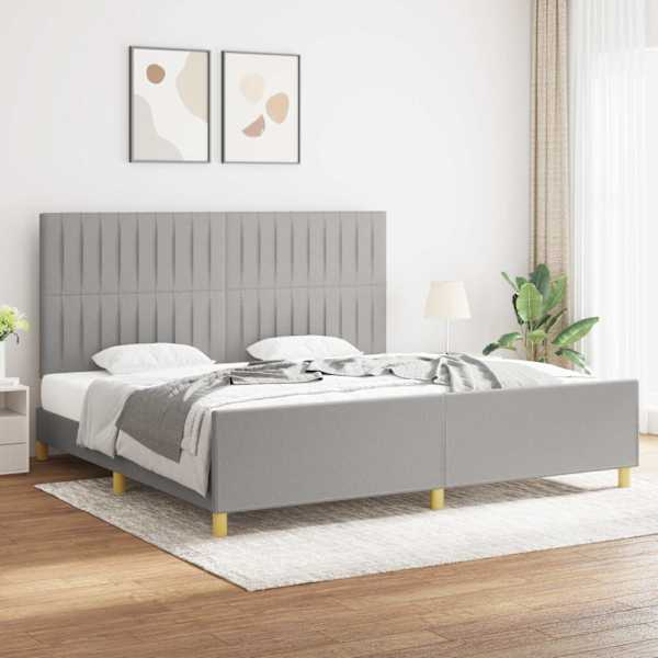 Voodiraam peatsiga, helehall, 200 × 200 cm, kangas — mudel 3125243